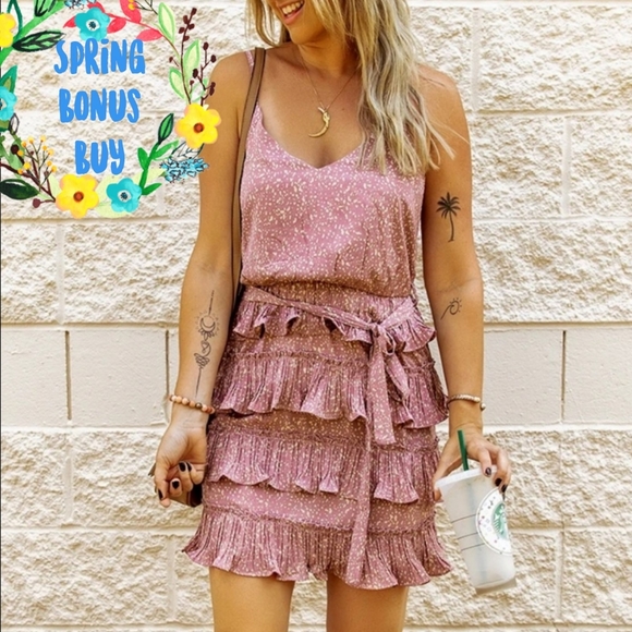 emmer Dresses & Skirts - *Final* Secret Garden Pink & Cream Ruffle Dress S